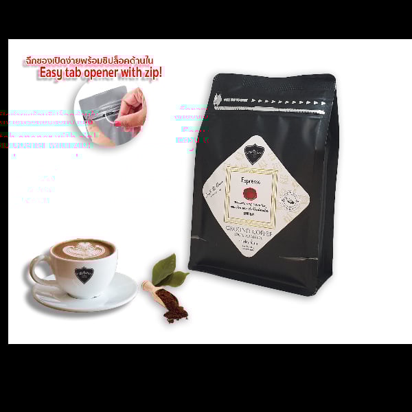 กาแฟบด ถุงซิปล็อค CAFE R'ONN อาราบิก้า 100%  คั่วกลาง เอสเปรสโซ่ 250 กรัม