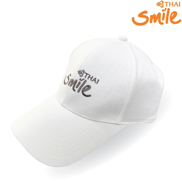 Thai Smile Airways - SMILE SHOP หมวกแก๊ปไทยสมายล์ (สีขาวปักสีเทา)