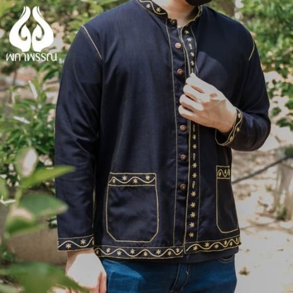 เสื้อจุบหม้อ ปักลายด้นมือ (ลายคลื่นดอก) ร้านผกาพรรณ