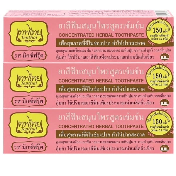 เทพไทย ยาสีฟันสมุนไพร รสมิกซ์ฟรุ๊ต 30 กรัม แพ็ค3หลอด