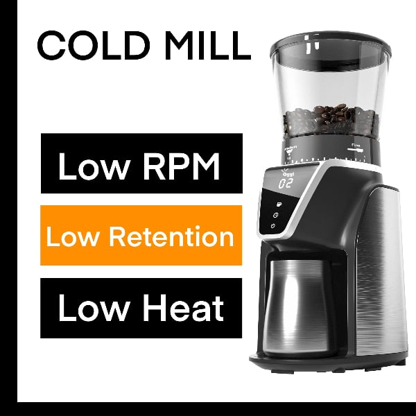 เครื่องบดกาแฟอัตโนมัติ Oggi รุ่น Cold Mill สำหรับร้านกาแฟ ละเอียดมาก ชงได้หลากหลายแบบ  รอบต่ำ ความร้อนต่ำ กาแฟตกค้างน้อย