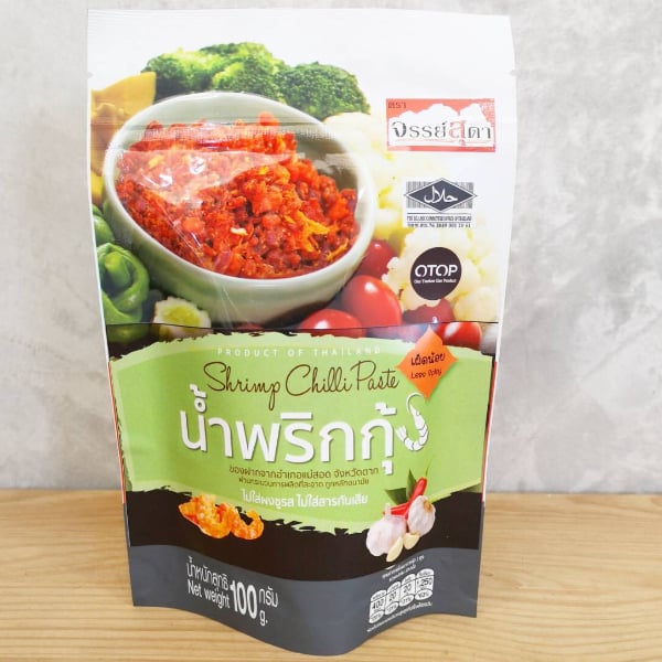 น้ำพริกกุ้ง สูตรเผ็ดน้อย  ขนาด 100 กรัม 1 ชุด มี 2 ซอง