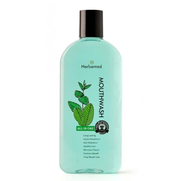 น้ำยาบ้วนปาก ยี่ห้อ Herbamed สูตร ALL IN ONE ผสมสมุนไพรจากธรรมชาติ