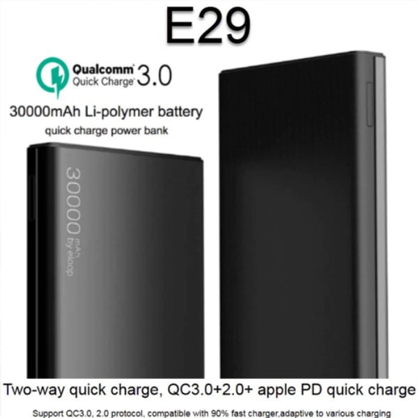 E29 สีดำ Eloop Powerbank 30000 mAh จุเยอะ ชาร์จไว