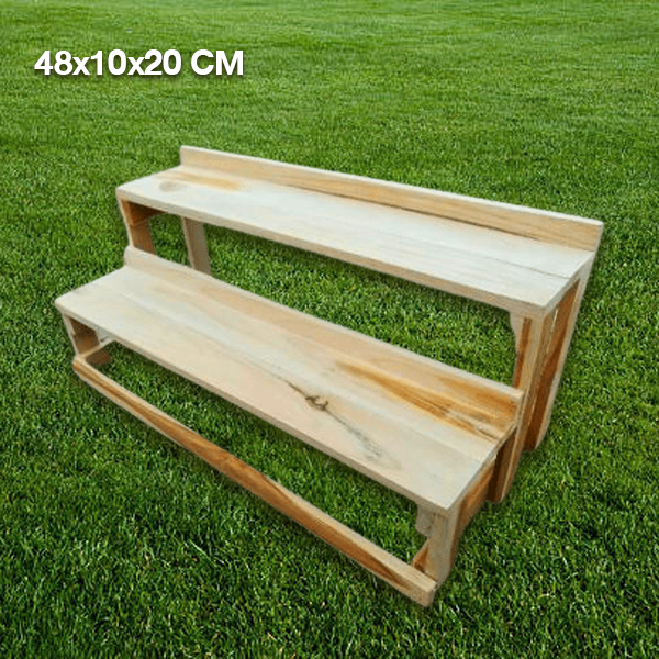 ชั้นวางของขั้นบันไดสองชั้น ไม้สักทองแท้ ขนาด 48x10x20 CM