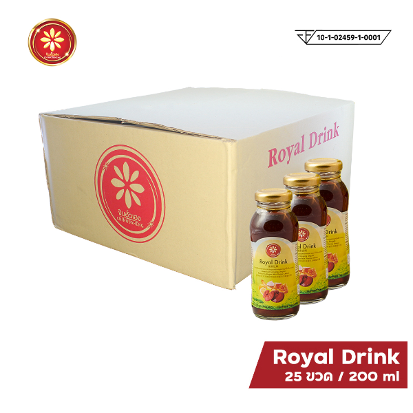 Royal drink น้ำโสมอเมริกาสกัด ผสมเห็ดหลินจือแดงสกัด คอลลาเจน น้ำผึ้ง เลม่อน ขวดใหญ่ 200ml ยกลัง