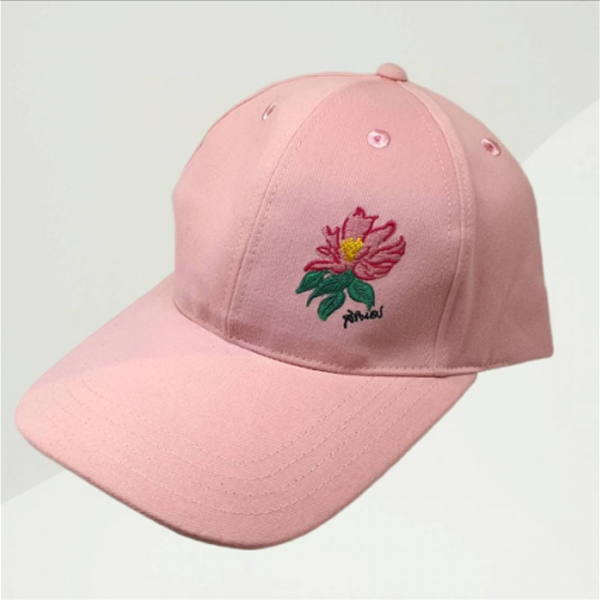 หมวกแก๊ป ลายดอกไม้ ฝีพระหัตถ์กรมสมเด็จพระเทพฯ สีชมพู