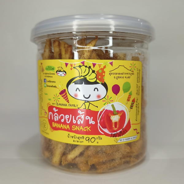 กล้วยเส้น(Banana Snack) รสปาปริก้า เซท 4 กระปุก (กระปุกละ90กรัม)