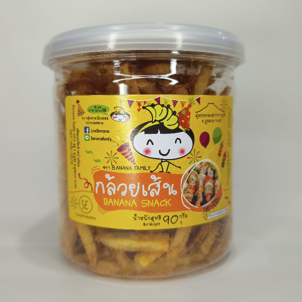 กล้วยเส้น(Banana Snack) รสบาร์บีคิว เซท 4 กระปุก (กระปุกละ90กรัม)