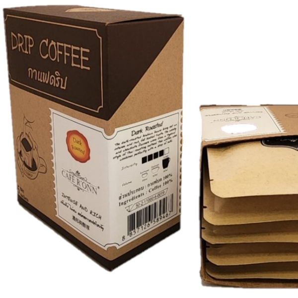 กาแฟดริป CAFE RONN อาราบิก้า100%คั่วเข้ม 10กรัม x5 ซอง(รวม50g.)กล่อง