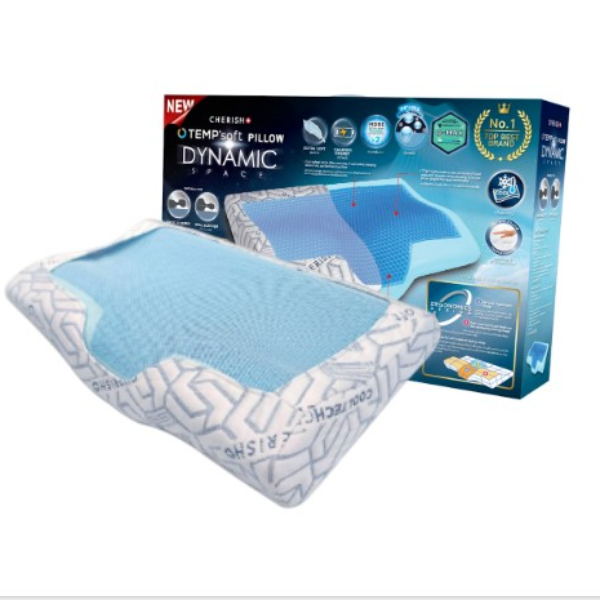 CHERISH TEMPSoft  PILLOW-GEL BLUE หมอน หมอนเพื่อสุขภาพ ผสานแผ่นเจลเย็น ทรง DYNAMIC SPACE หมอนเจลเย็นเมมโมรี่โฟม นวัตกรรมปรับความนุ่มตามอุณหภูมิร่างกาย