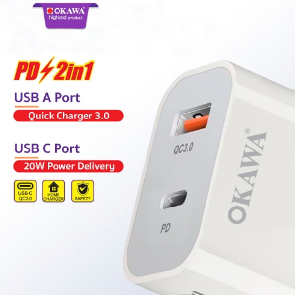 OKAWA ปลั๊กชาร์จ 2in1 PD+QC3.0A แรงทั้ง 2 พอร์ต รุ่น HC-12