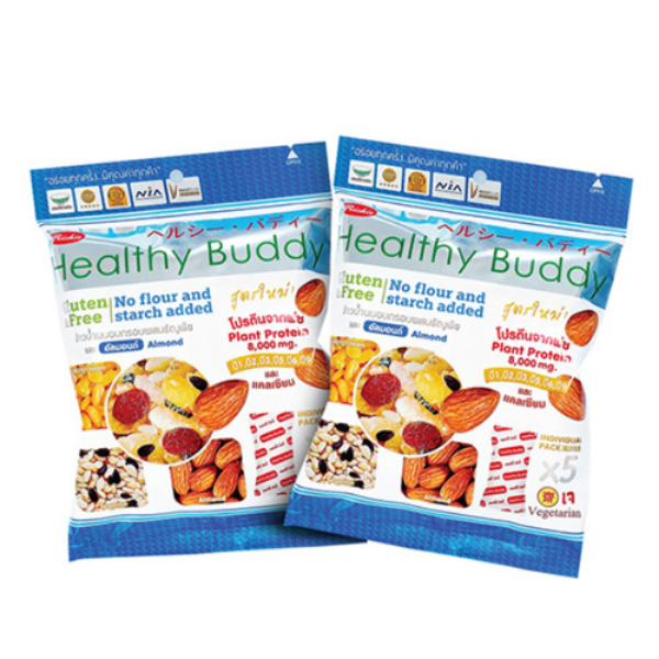 [ 2 ชิ้น ] Healthy Buddy ขนมข้าวน้ำนมอบกรอบผสมธัญพืช และอัลมอนด์ 45g